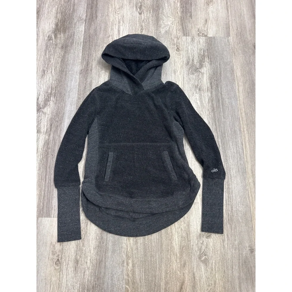 Alo Yoga Charcoal Grey Fleece Lined Hoodie Sweatshirt Women Size Small